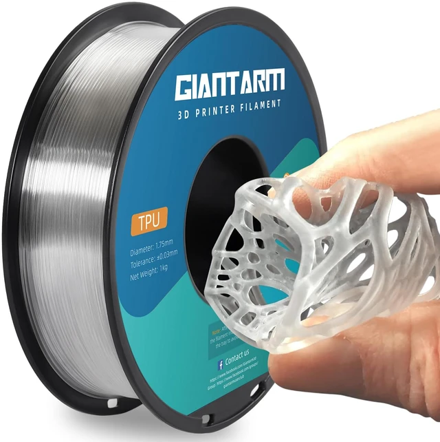 Main image of TPU Filament 1.75mm 1Kg(2.2lbs), Clear Filament TPU, 95A Flexible 3D Printer Filament with High Elasticity, ±0.03mm Accuracy, Neatly Wound & Moistureproof, Non-Clogging, TPU Clear