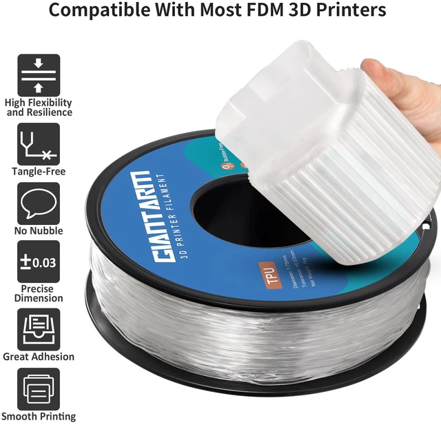 Alt view image 2 of 7 - TPU Filament 1.75mm 1Kg(2.2lbs), Clear Filament TPU, 95A Flexible 3D Printer Filament with High Elasticity, ±0.03mm Accuracy, Neatly Wound & Moistureproof, Non-Clogging, TPU Clear