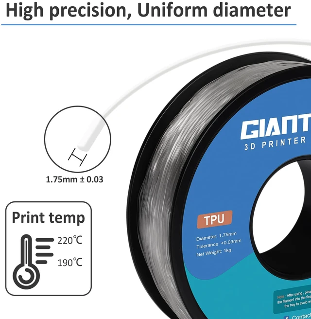 Alt view image 3 of 7 - TPU Filament 1.75mm 1Kg(2.2lbs), Clear Filament TPU, 95A Flexible 3D Printer Filament with High Elasticity, ±0.03mm Accuracy, Neatly Wound & Moistureproof, Non-Clogging, TPU Clear