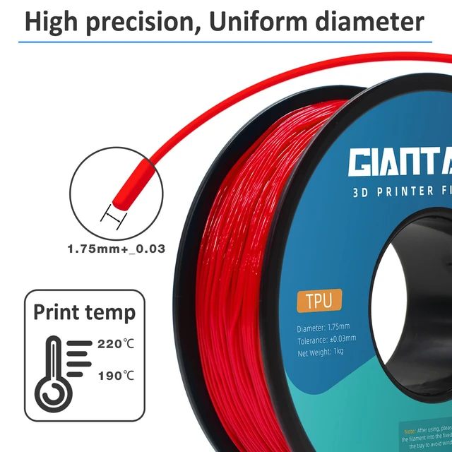 Alt view image 3 of 6 - TPU Filament 1.75mm 1Kg(2.2lbs), Red Filament TPU, 95A Flexible 3D Printer Filament with High Elasticity, ±0.03mm Accuracy, Neatly Wound & Moistureproof, Non-Clogging, TPU Red