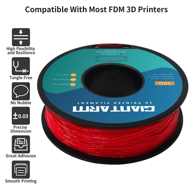 Alt view image 2 of 6 - TPU Filament 1.75mm 1Kg(2.2lbs), Red Filament TPU, 95A Flexible 3D Printer Filament with High Elasticity, ±0.03mm Accuracy, Neatly Wound & Moistureproof, Non-Clogging, TPU Red