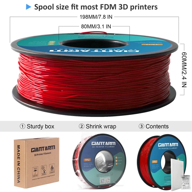 Alt view image 5 of 6 - TPU Filament 1.75mm 1Kg(2.2lbs), Red Filament TPU, 95A Flexible 3D Printer Filament with High Elasticity, ±0.03mm Accuracy, Neatly Wound & Moistureproof, Non-Clogging, TPU Red