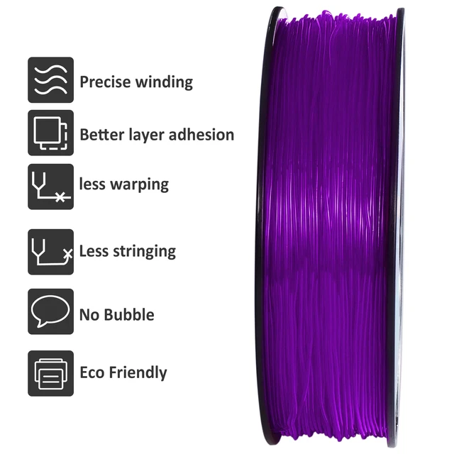 Alt view image 2 of 6 - TPU Filament 1.75mm 1Kg(2.2lbs), Clear Purple Filament TPU, 95A Flexible 3D Printer Filament with High Elasticity, ±0.03mm Accuracy, Neatly Wound & Moistureproof, Non-Clogging, Clear Purple