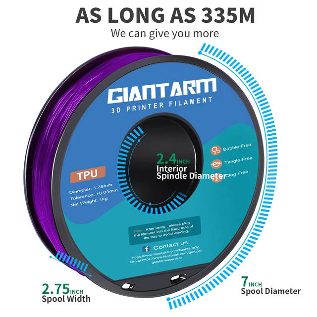 Alt view image 6 of 6 - TPU Filament 1.75mm 1Kg(2.2lbs), Clear Purple Filament TPU, 95A Flexible 3D Printer Filament with High Elasticity, ±0.03mm Accuracy, Neatly Wound & Moistureproof, Non-Clogging, Clear Purple