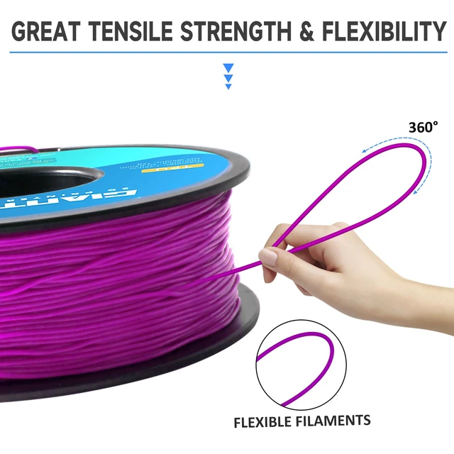 Alt view image 4 of 6 - TPU Filament 1.75mm 1Kg(2.2lbs), Purple Filament TPU, 95A Flexible 3D Printer Filament with High Elasticity, ±0.02mm Accuracy,TPU Purple