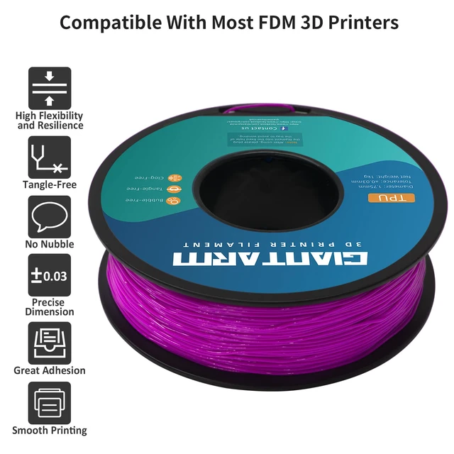 Alt view image 2 of 6 - TPU Filament 1.75mm 1Kg(2.2lbs), Purple Filament TPU, 95A Flexible 3D Printer Filament with High Elasticity, ±0.02mm Accuracy,TPU Purple