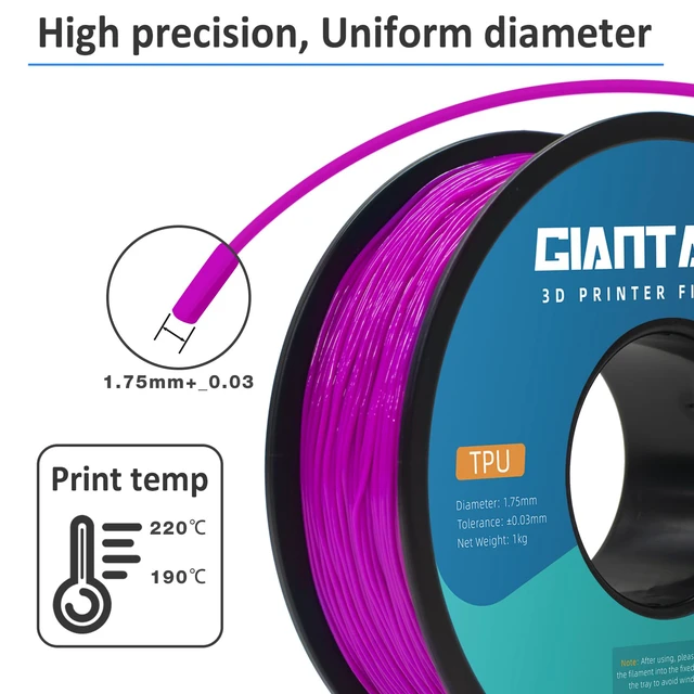 Alt view image 3 of 6 - TPU Filament 1.75mm 1Kg(2.2lbs), Purple Filament TPU, 95A Flexible 3D Printer Filament with High Elasticity, ±0.02mm Accuracy,TPU Purple