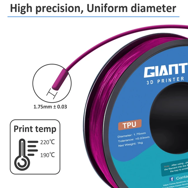 Alt view image 3 of 6 - TPU Filament 1.75mm 1Kg(2.2lbs), Clear Pink Filament TPU, 95A Flexible 3D Printer Filament with High Elasticity, ±0.03mm Accuracy, Neatly Wound & Moistureproof, Non-Clogging, Clear Pink