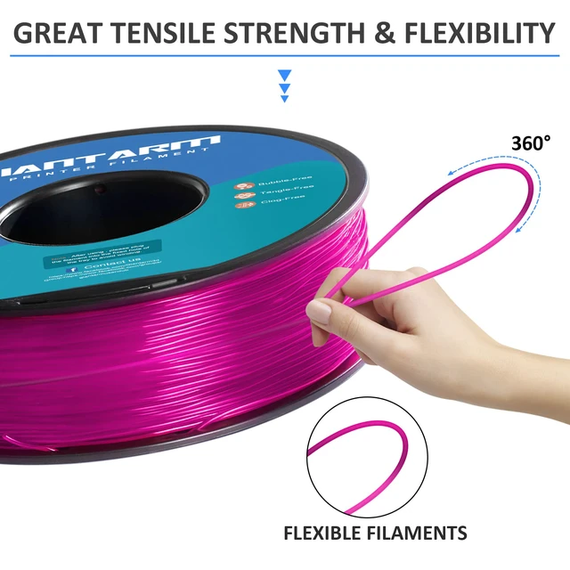 Alt view image 4 of 6 - TPU Filament 1.75mm 1Kg(2.2lbs), Clear Pink Filament TPU, 95A Flexible 3D Printer Filament with High Elasticity, ±0.03mm Accuracy, Neatly Wound & Moistureproof, Non-Clogging, Clear Pink
