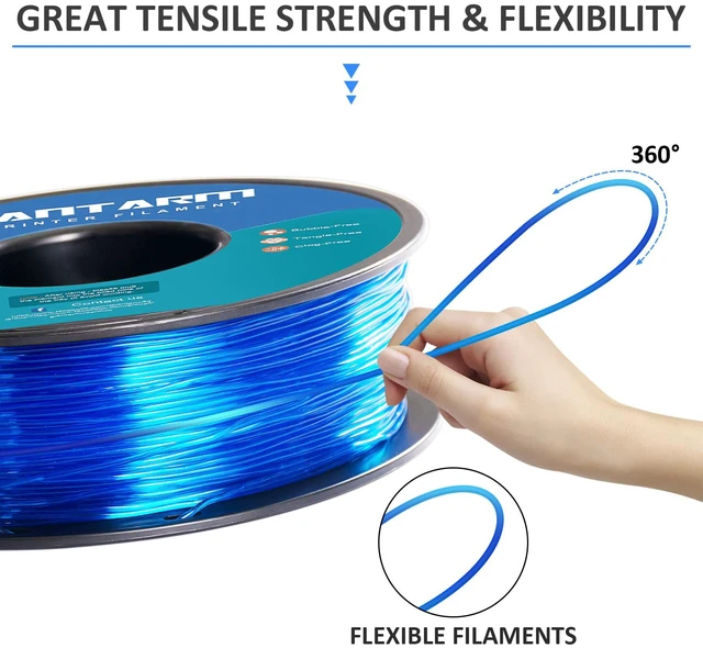 Alt view image 4 of 7 - TPU Filament 1.75mm 1Kg(2.2lbs), Clear Blue Filament TPU, 95A Flexible 3D Printer Filament with High Elasticity, ±0.03mm Accuracy, Neatly Wound & Moistureproof, Non-Clogging, Clear Blue