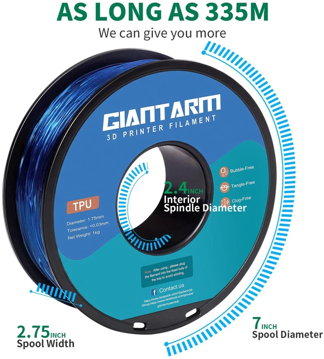 Alt view image 6 of 7 - TPU Filament 1.75mm 1Kg(2.2lbs), Clear Blue Filament TPU, 95A Flexible 3D Printer Filament with High Elasticity, ±0.03mm Accuracy, Neatly Wound & Moistureproof, Non-Clogging, Clear Blue