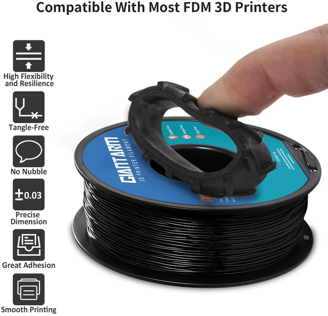 Alt view image 2 of 7 - TPU Filament 1.75mm Flexible Soft 3D Printer Consumables Black,95A 1kg Spool (2.2 lbs.), Dimensional Accuracy +/- 0.05 mm