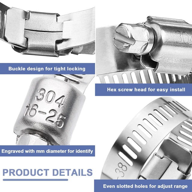 Alt view image 5 of 6 - Hose Clamp- 120 PCS Stainless Steel Hose Clamps Assortment Kit 1/4''1-1/2'' Worm Gear Clamps for Fuel Line, Plumbing, Automotive, Mechanical Applications, Pipe, Tube, Radiator, Garden