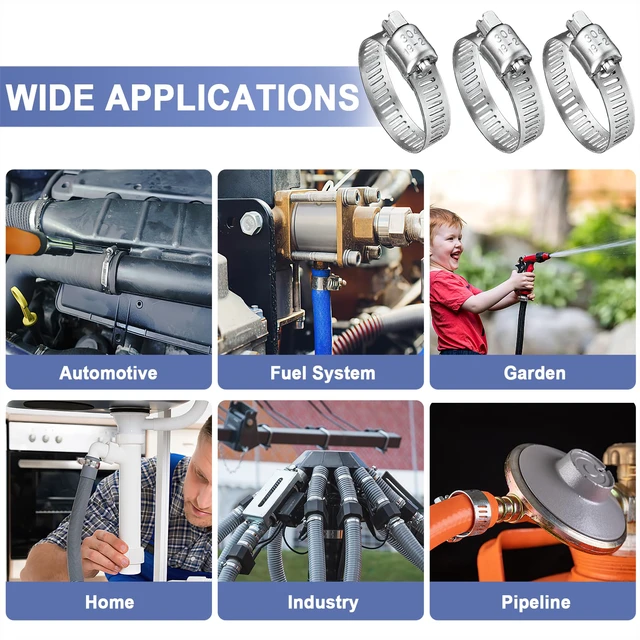 Alt view image 6 of 6 - Hose Clamp- 120 PCS Stainless Steel Hose Clamps Assortment Kit 1/4''1-1/2'' Worm Gear Clamps for Fuel Line, Plumbing, Automotive, Mechanical Applications, Pipe, Tube, Radiator, Garden