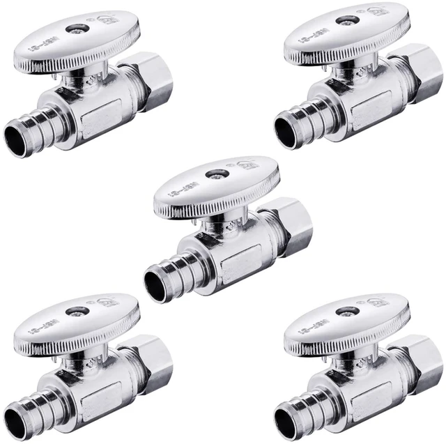 Main image of 5Pcs Straight Stop Valve,1/2"Crimp Pex x 3/8"OD Comp(VALVE088-5) 1/4 Turn Straight Water Shut Off Valve,Chrome Plated Brass