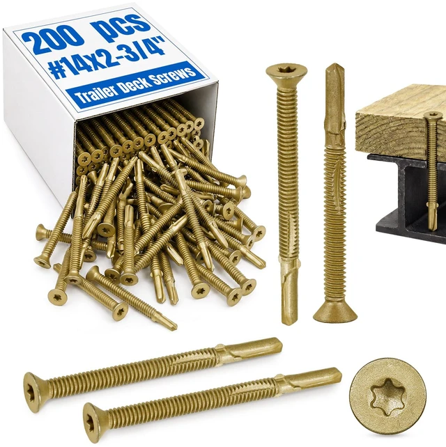 Main image of 200Pcs Trailer Deck Screws #14 X 2-3/4" Metal Self Tapping Screw,Bronze Wood to Metal Self Tapping Screws Bulk Self Drilling Screws with Star Head for for Trailers Decking Fastening Flatbeds