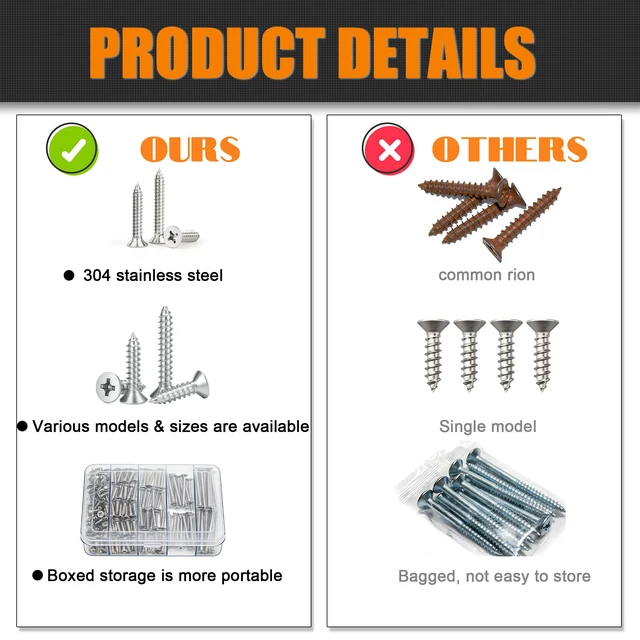 Alt view image 5 of 6 - 680 PCS 304 Stainless Steel Screws, #4#6#8#10#12 Wood Screws Assortment Kit, Assorted Sheet Metal Screws, Phillips Flat Head Assorted Sheet Metal Screws Marine Grade Length 3/8to 1-1/2