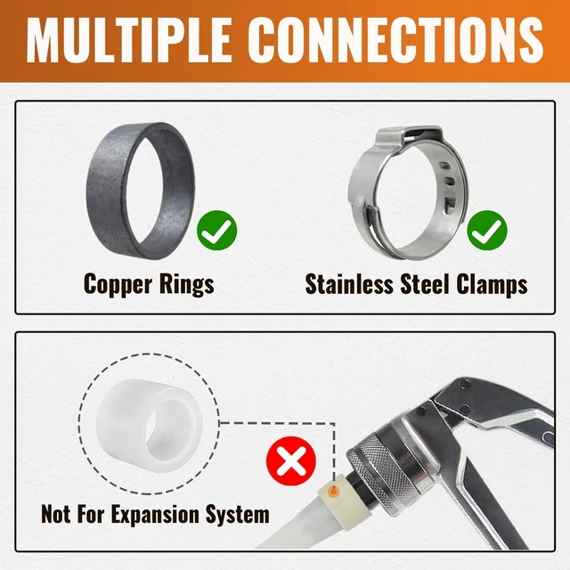 Alt view image 4 of 4 - 15-Pack 1 Inch PEX Fittings Kit, 5 Each Elbow Tee Coupling Brass Crimp Pipe Fitting for PEX Tubing