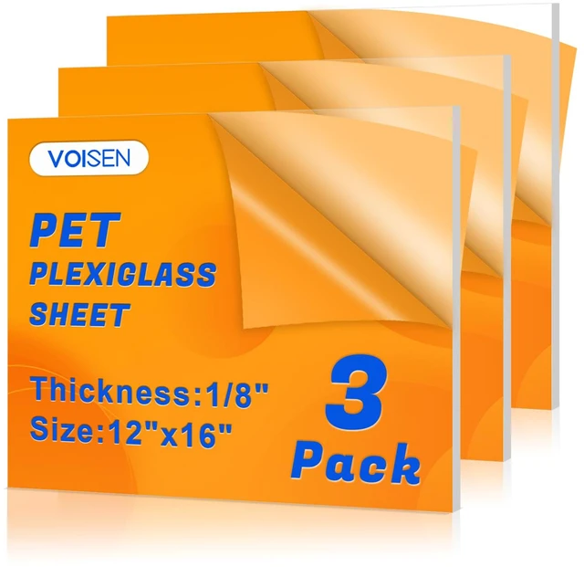 Main image of 3 Pack Plexiglass Sheets 1/8 Inch Thick, 12"X16" Plexi Glass Panel Plastic Sheet for Crafts,Signs, Display Cases, Sneeze Guard, Cut with Engraver,Power Saw or Hand Tools