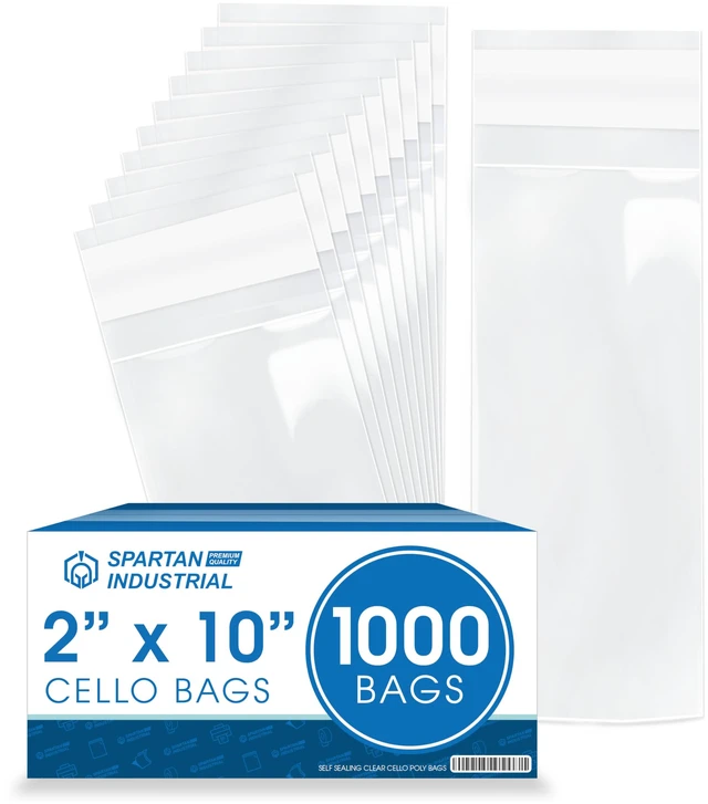 Main image of 2" X 10" Self-Sealing Cellophane Bags (1000 Count) Clear Treat Bags for Pretzel Rods, Candy Sticks, Cookies, Small Candy - Resealable Adhesive Flap