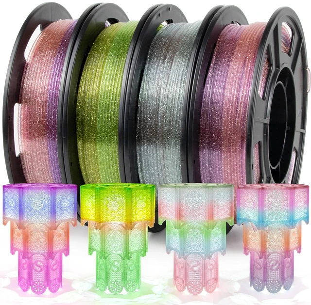 Main image of Rapid Gradient Clear PETG Filament 1.75mm, Transparent Gillter 3D Printer Filament Bundle, Vivid Clear Rainbow PETG, Dimensional Accuracy ±0.02mm,250g*4