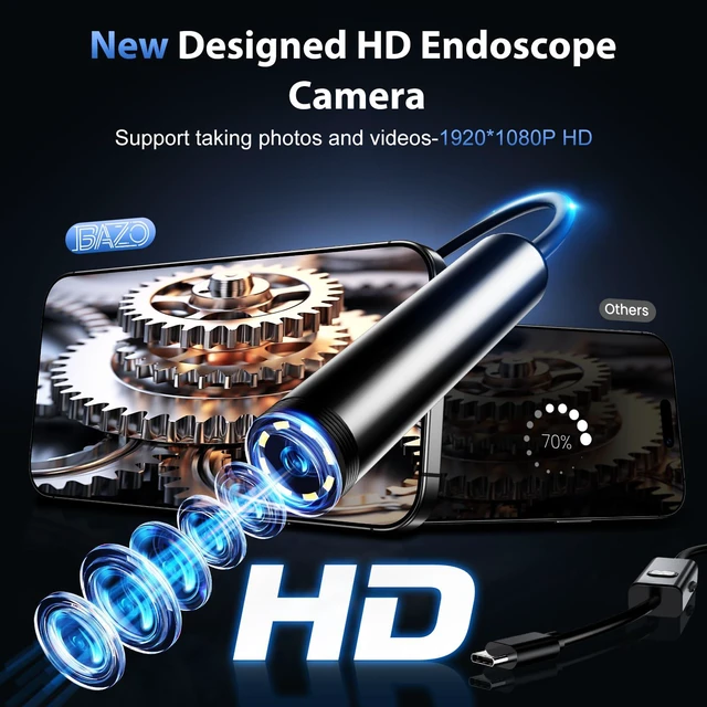Alt view image 2 of 7 - Endoscope Camera with Light 1920P HD Borescope with 8 Adjustable LEDs IP67 Waterproof, Inspection Camera for Android & iOS/iPhone, Endoscope Tools with Semi-Rigid Snake Camera- 18.04ft