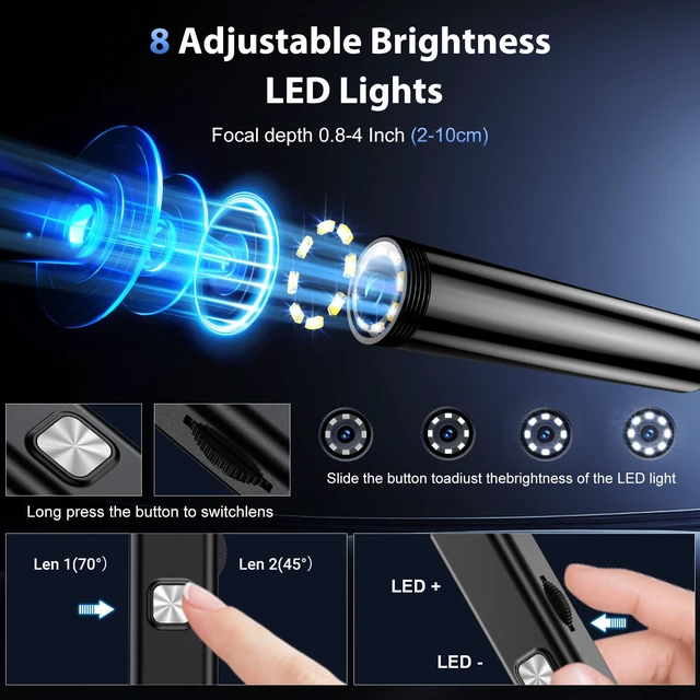 Alt view image 4 of 7 - Endoscope Camera with Light 1920P HD Borescope with 8 Adjustable LEDs IP67 Waterproof, Inspection Camera for Android & iOS/iPhone, Endoscope Tools with Semi-Rigid Snake Camera- 18.04ft