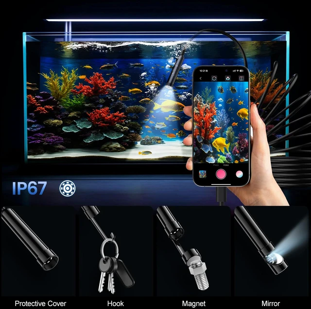 Alt view image 5 of 7 - Endoscope Camera with Light 1920P HD Borescope with 8 Adjustable LEDs IP67 Waterproof, Inspection Camera for Android & iOS/iPhone, Endoscope Tools with Semi-Rigid Snake Camera- 18.04ft