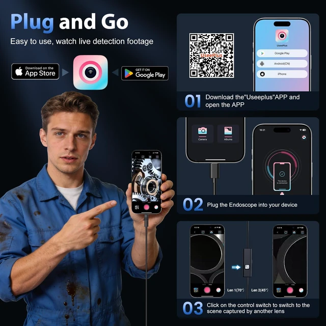 Alt view image 6 of 7 - Endoscope Camera with Light 1920P HD Borescope with 8 Adjustable LEDs IP67 Waterproof, Inspection Camera for Android & iOS/iPhone, Endoscope Tools with Semi-Rigid Snake Camera- 18.04ft