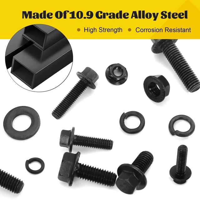 Alt view image 4 of 7 - 288PCS M6 M8 M10 Flange Bolt Assortment Kit, Length 12/16/20/25/30 mm M6-1.0, M8-1.25, M10-1.5 Metric Flanged Head Hex Bolts and Nuts Washers Assorted Set for Automotive, Grade 10.9 Black Zinc