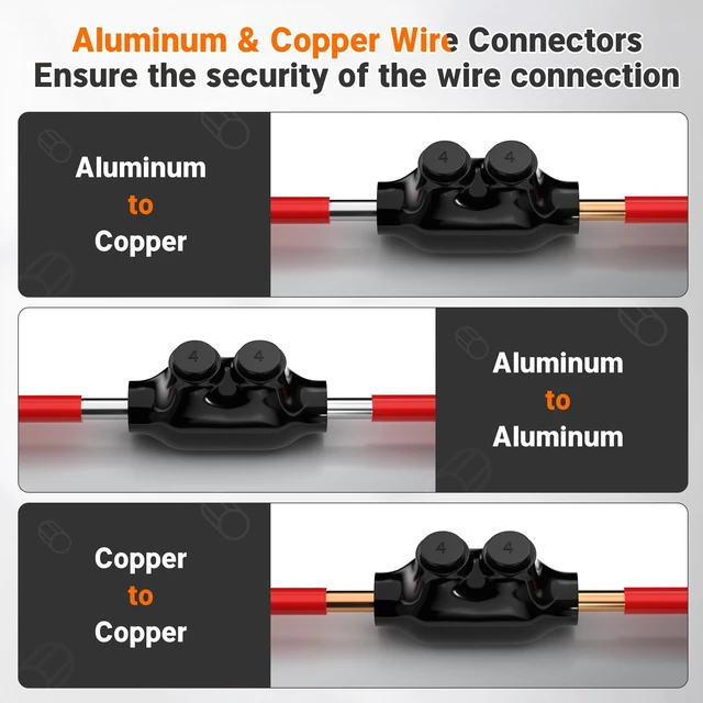 Alt view image 4 of 6 - 2 Port Inline Splice Connector 4-14 AWG Aluminum to Copper Wire Connectors Insulated Wire Connectors Inline Splice Connector with 5/32" Slotted Allen Hex - 6 Pack