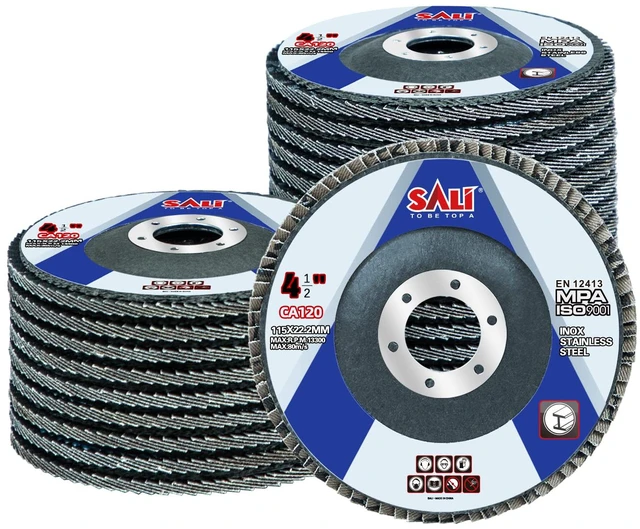 Main image of 24 Pack Flap Disc 120 Grit 4.5" x 7/8-Inch Sanding Disc Bevel Type #29 Premium and Industrial Grade Angle Grinder Grinding Wheel High Performance Edge Grinding