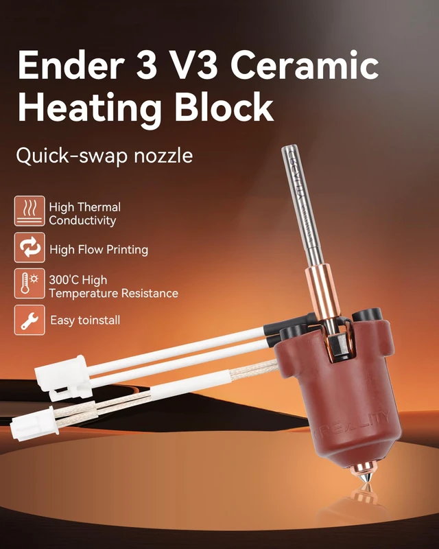 Alt view image 2 of 6 - Official Ender 3 V3 Plus/3 V3 Ceramic Heating Block Kit, with Integrated Nozzle, Supports 300°C High Temperature and 600mm/s High-Speed Printing 60W Fast Hotend Kit