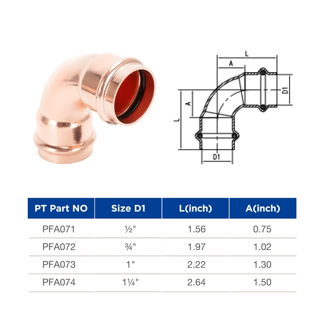 Alt view image 3 of 7 - Copper Press Fittings 90 degree Elbow 1 inch 5 Pack Zero Lead Press x Press for Copper Tube Connetion, certified by cUPC and NSF/ANSI 61, use with Hydraulic Press Fitting Tool
