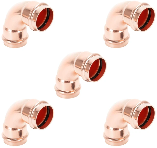 Main image of Copper Press Fittings 90 degree Elbow 1 inch 5 Pack Zero Lead Press x Press for Copper Tube Connetion, certified by cUPC and NSF/ANSI 61, use with Hydraulic Press Fitting Tool