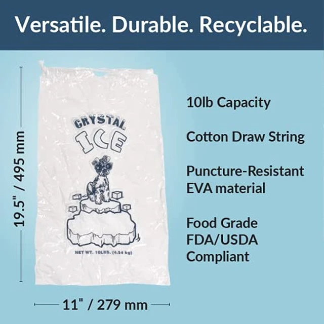 Alt view image 2 of 7 - Plastic Ice Bags 10 Lb. With Draw String Closure Pack 500