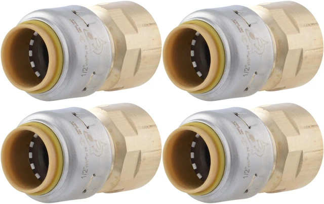 Main image of Max 1/2 x 1/2 Inch FNPT Adapter, Pack of 4, Push To Connect Brass Plumbing Fitting, PEX Pipe, Copper, CPVC, PE-RT, HDPE, UR072A4