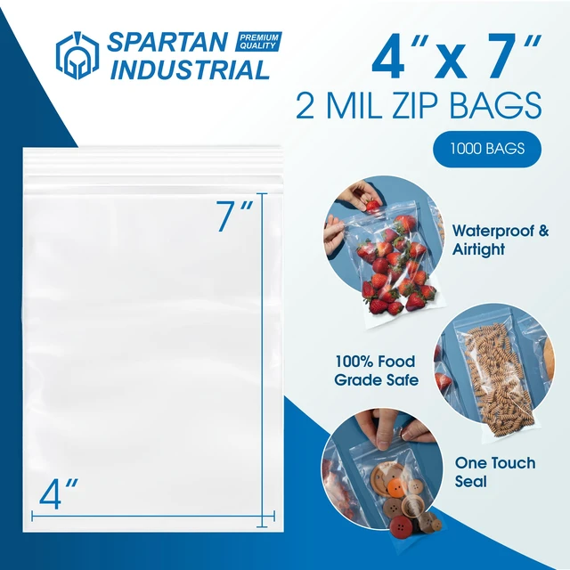 Alt view image 2 of 6 - 4 X 7 (1000 Count) 2 Mil Clear Reclosable Zip Plastic Poly Bags with Resealable Lock Seal Zipper