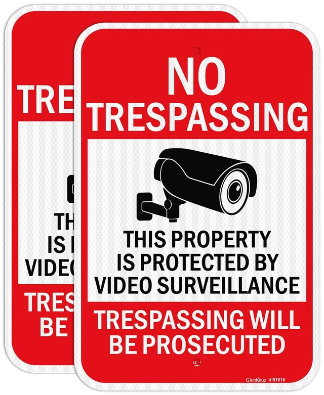 Main image of Large Video Surveillance Signs, 18x12 Inches No Trespassing Sign Private Property Sign,Engineer Grade Reflective Aluminum, Fade Resistant,Indoor or Outdoor Use (2-Pack)