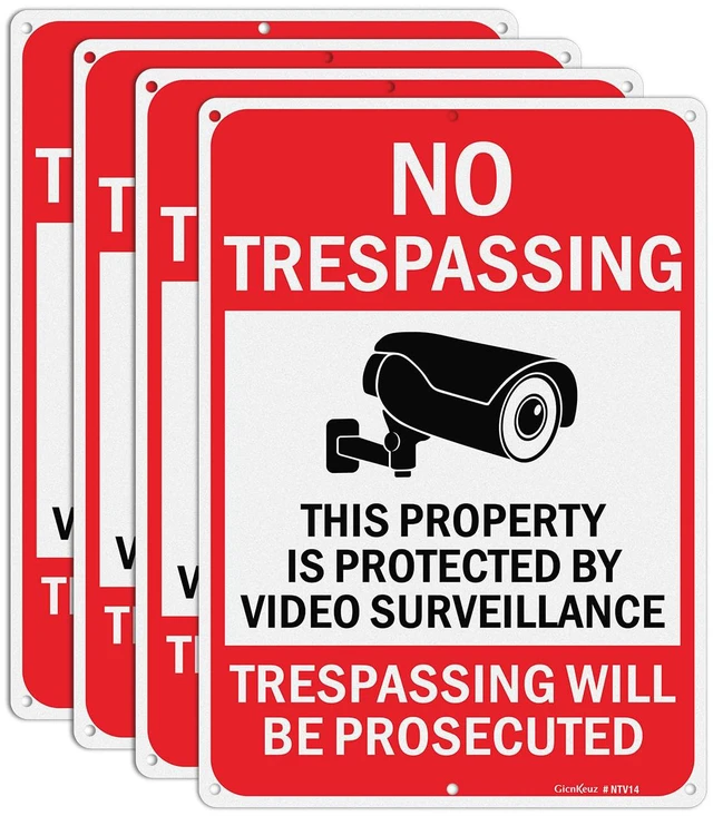 Main image of Large Video Surveillance Signs, 14x10 Inches No Trespassing Sign Private Property Sign, Reflective Aluminum, Fade Resistant,Indoor or Outdoor Use (4-Pack)