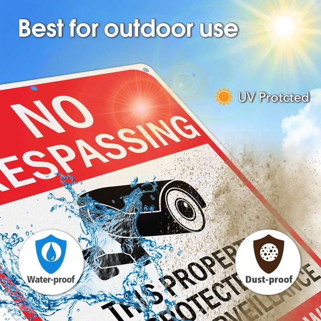 Alt view image 3 of 6 - Large Video Surveillance Signs, 14x10 Inches No Trespassing Sign Private Property Sign, Reflective Aluminum, Fade Resistant,Indoor or Outdoor Use (4-Pack)