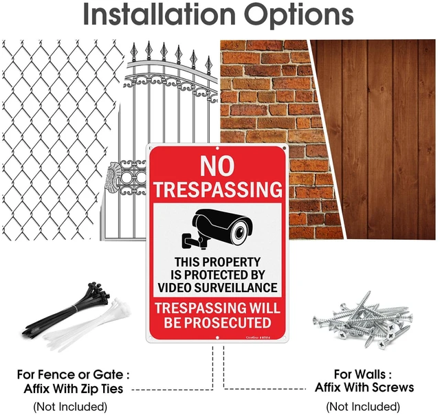 Alt view image 5 of 6 - Large Video Surveillance Signs, 14x10 Inches No Trespassing Sign Private Property Sign, Reflective Aluminum, Fade Resistant,Indoor or Outdoor Use (4-Pack)