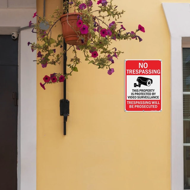 Alt view image 6 of 6 - Large Video Surveillance Signs, 14x10 Inches No Trespassing Sign Private Property Sign, Reflective Aluminum, Fade Resistant,Indoor or Outdoor Use (4-Pack)