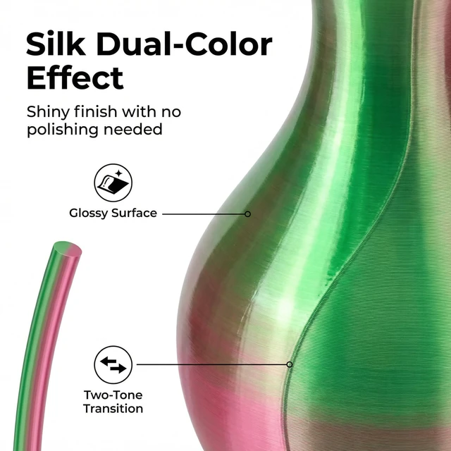 Alt view image 3 of 7 - Silk PLA Multicolor 200gx4 Bundle, Shiny 3D Printer Filament 1.75mm Silky Dual-color Glossy PLA Bundle Red Gold/Green/Black/Blue, ±0.02mm, ideal for vivid small-print multicolor effects