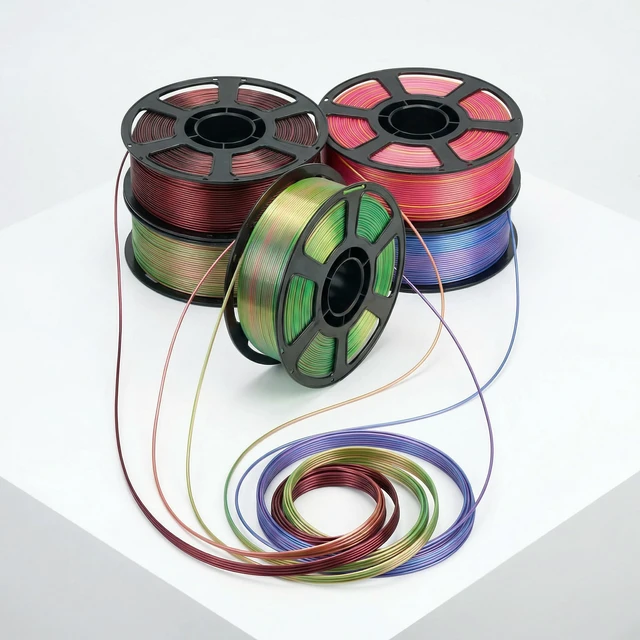 Alt view image 7 of 7 - Silk PLA Multicolor 200gx4 Bundle, Shiny 3D Printer Filament 1.75mm Silky Dual-color Glossy PLA Bundle Red Gold/Green/Black/Blue, ±0.02mm, ideal for vivid small-print multicolor effects