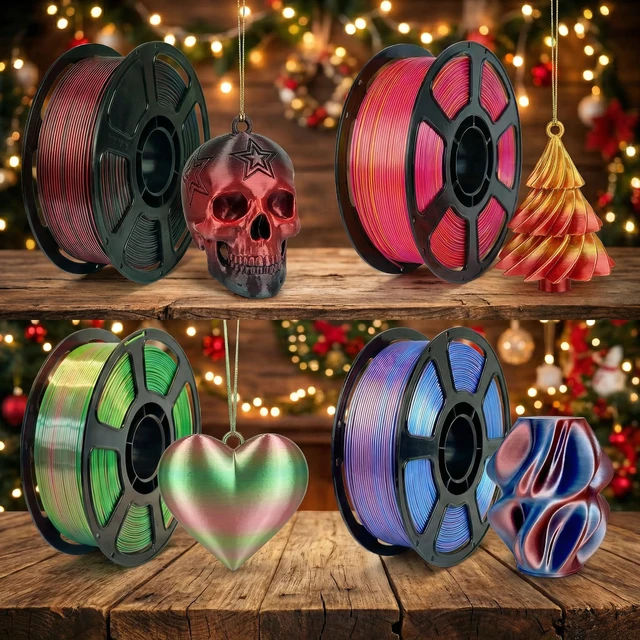Alt view image 6 of 7 - Silk PLA Multicolor 200gx4 Bundle, Shiny 3D Printer Filament 1.75mm Silky Dual-color Glossy PLA Bundle Red Gold/Green/Black/Blue, ±0.02mm, ideal for vivid small-print multicolor effects