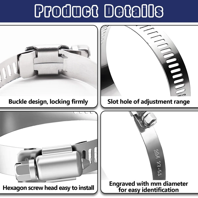 Alt view image 5 of 7 - 222PCS 304 Stainless Steel Hose Clamps Assortment Kit,Metal Adjustable 1/4"-2-3/4"(6-70mm) Worm Gear Hose Clamp Small Hose Clamps for Automotive,Radiator Pipe,Plumbing,Fuel Line