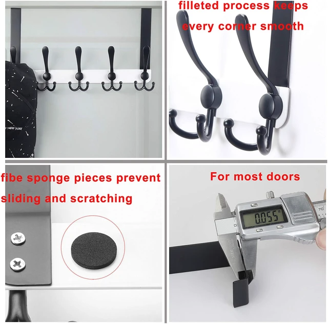 Alt view image 7 of 7 - Over The Door Hook Hanger - Fits 1 3/8" to 1 3/4" Standard Doors | 5 Tri Hooks Heavy Duty Towel/Coat Rack | Door Organizer for Clothes, Jackets, Hats, Towels, White & Black