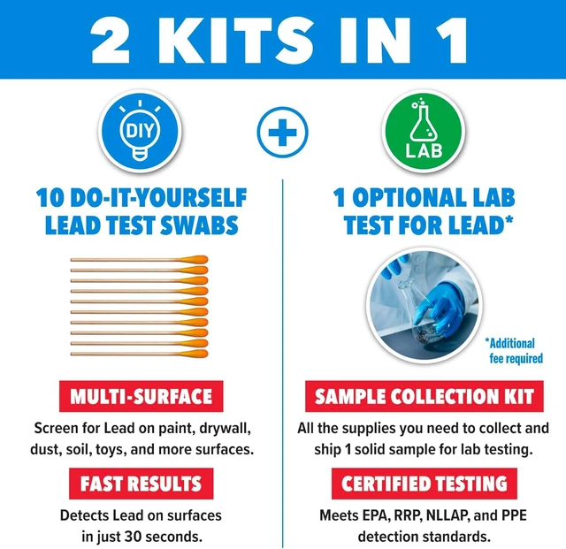 Alt view image 2 of 7 - ® Lead in Solids Combo Test Kit 10 DIY Swabs + Optional Testing at our EPA Certified Lab Made in the USA for Homeowners & Contractors (2 Pack)