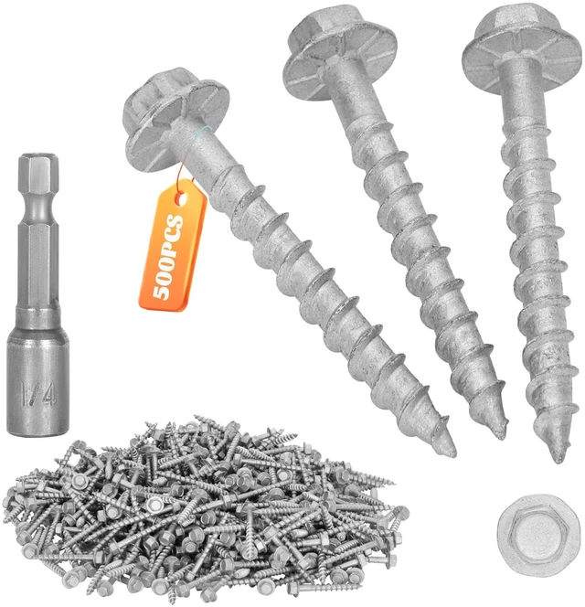 Main image of Mech.Galv.#9 x 1-1/2" Joist Hanger Screws-500 Qty,SD Connector Screws 1/4" Hex Head Hurricane Screws,0.370"-Dia Deck Screw, Replace 10D Nails-1500 Hours Salt Spray Testted Wood Screws